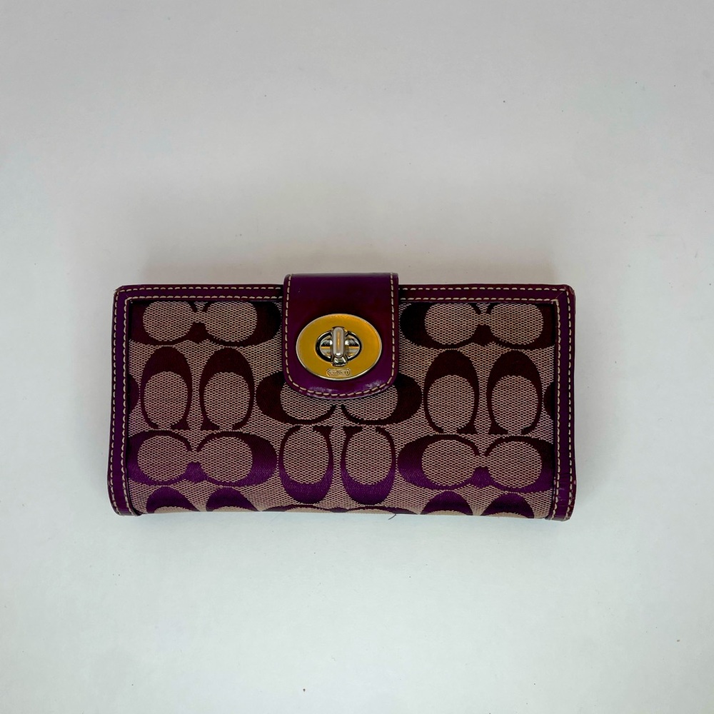 Purple Coach Penelope Signature Canvas Turnlock Bifold Wallet